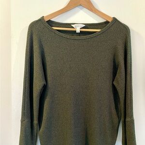 Market & Spruce Corinna Ribbed Dolman Knit Top Dark Green XS